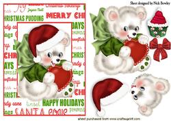 Little Bear in Santa Hat Holding a Big Heart