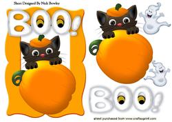 Cat with Pumpkin and Little Ghosts Boo!