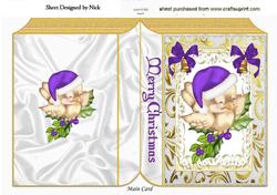 Cute Robin in Purple Santa Hat on Holly Folded Book
