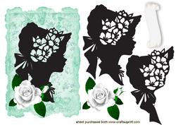 Vintage Silhouette Lady on Green Floral Frame