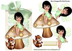 Faerie and Chipmunk Sitting on a Mushroom on a Tag