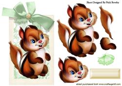 Cute Chipmunk on Tag with Butterfly and Bow