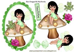 Cute Faerie with Frog on Mushroom