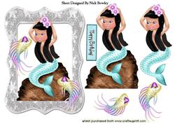 Pretty Blue Mermaid with Fish in Lace Frame