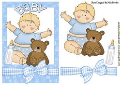 Baby Boy with Teddy Bear and Bottle