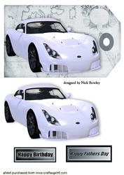 White Sports Car on a Tag with Map