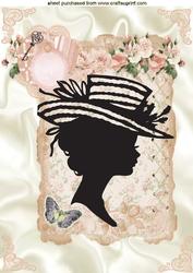 Pretty Silhouette Lady in Bonnet in Peach Rose Frame A4