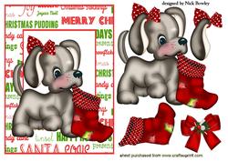Puppy with Christmas Stocking and Bow