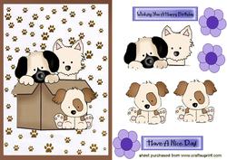 Cute Little Puppies in a Box with Flowers