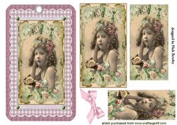 Pretty Vintage Girl on Lace Tag with Pyramids