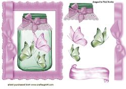 Butterflies in a Jar with Bow and Frame