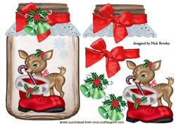Deer with Santa Boot in Jar with Bells and Bow