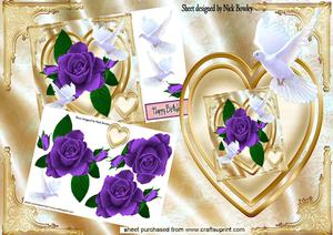 Hand Painted Purple Roses with Dove & Heart 8x8 Mini Kit