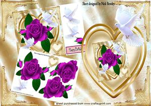 Hand Painted Cerise Roses & Doves on a Heart 8x8 Mini Kit