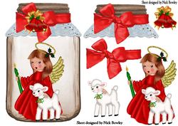 Christmas Angel with Little Lamb in a Jar with Bells