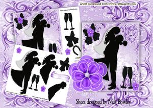 Wedding Silhouette Couple, with Purple Flowers 8x8 Mini Kit
