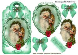 Vintage Santa with Little Girl on Snowflake Tag