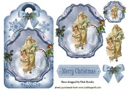 Vintage Children with Lovely Santa in the Snow on Tag