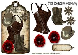 Steamin Girl! Basque and Steampunk Shoes and Hat on a Tag