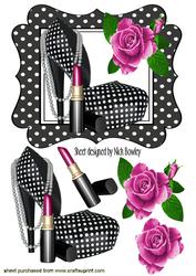 Black/white Polka Dot Shoe with Cerise Roses