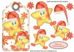 Cheeky Dancing Stars in Santa Hats on a Tag