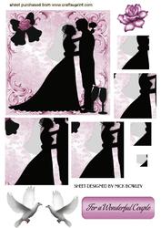 Silhouette Wedding Couple with Pink Rose Pyramids