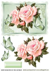 Beauty, Beautiful Pink Roses with Butterflies