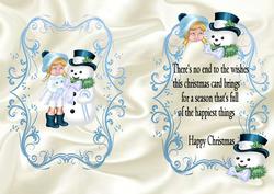 Girl with Lovely Snowman in the Snow Insert with Verse