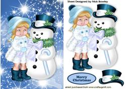 Little Girl with Snowman and Stars
