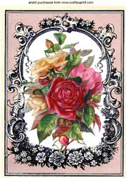 Pretty Roses in Vintage Frame A4