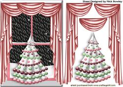 Pink Christmas Tree with Snow Window Scene