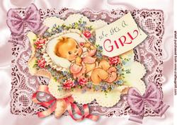 So It's a Girl! Vintage Baby on Pink Lace A4