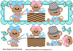 Sewing Little Mice in Dl Frame with Bows
