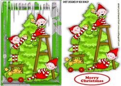 Santas Elves Dressing the Christmas Tree