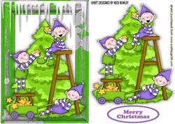 Elves in Purple Dressing the Tree in the Workshop
