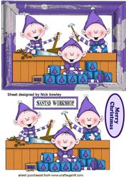 Santas Elves in Purple in the Workshop