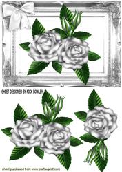 Silver Roses in Silver Ornate Frame