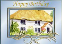 White Cottage in Scroll Frame A4