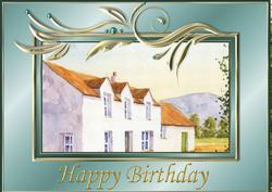 Thatched Cottage with Scenic Mountains Scroll Frame A4