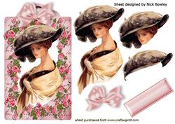 Edwardian Lady on a Rose Music Vintage Tag