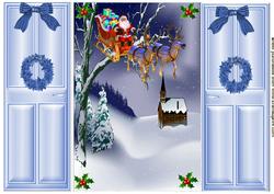 Lovely Christmas Gatefold of Santa on Sleigh Flying Through the Trees