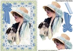 Edwardian Lady in Blue Flower Frame