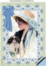 Edwardian Lady in Blue Flower Frame A4