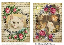 Cats and Kittens with Rose Frames on Vintage Scripts