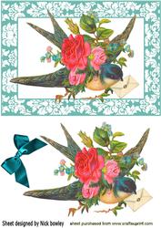 Pretty Blue Bird with Vintage Letter & Roses