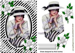 Beautiful Edwardian Lady in Black/white with White Roses