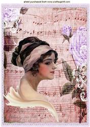Painted Vintage Edwardian Lady on Music Sheet A4