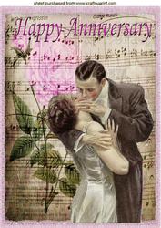 The Kiss on Painted Vintage Music Sheet with Rose A4