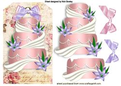 Birthday Cake on Vintage Rose Tag with Bows