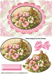 Pretty Pink Flowers in a Basket in Oval Frame